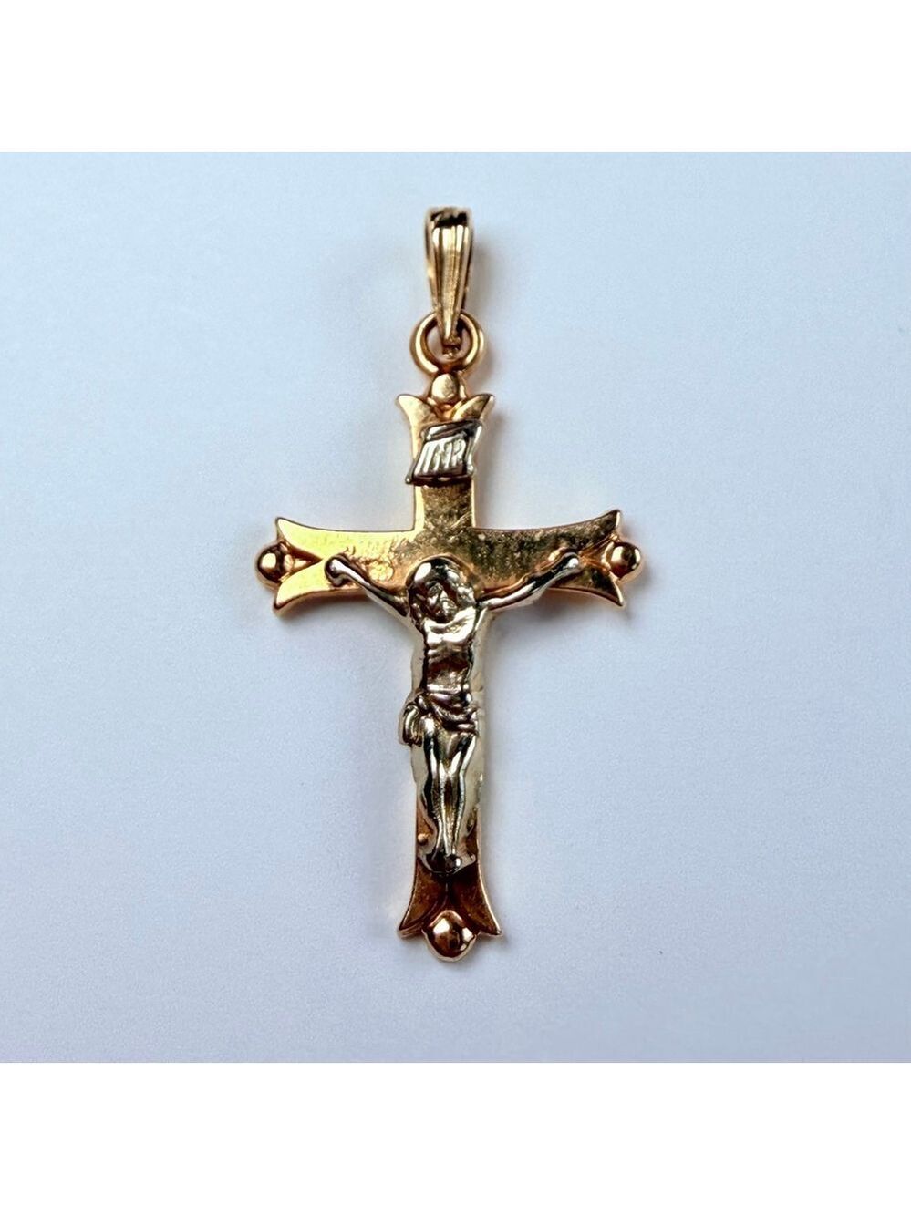 14K Solid 2 Tone Gold Crucifix Jesus Religious Cross ESEMCO VTG Pendant Necklace